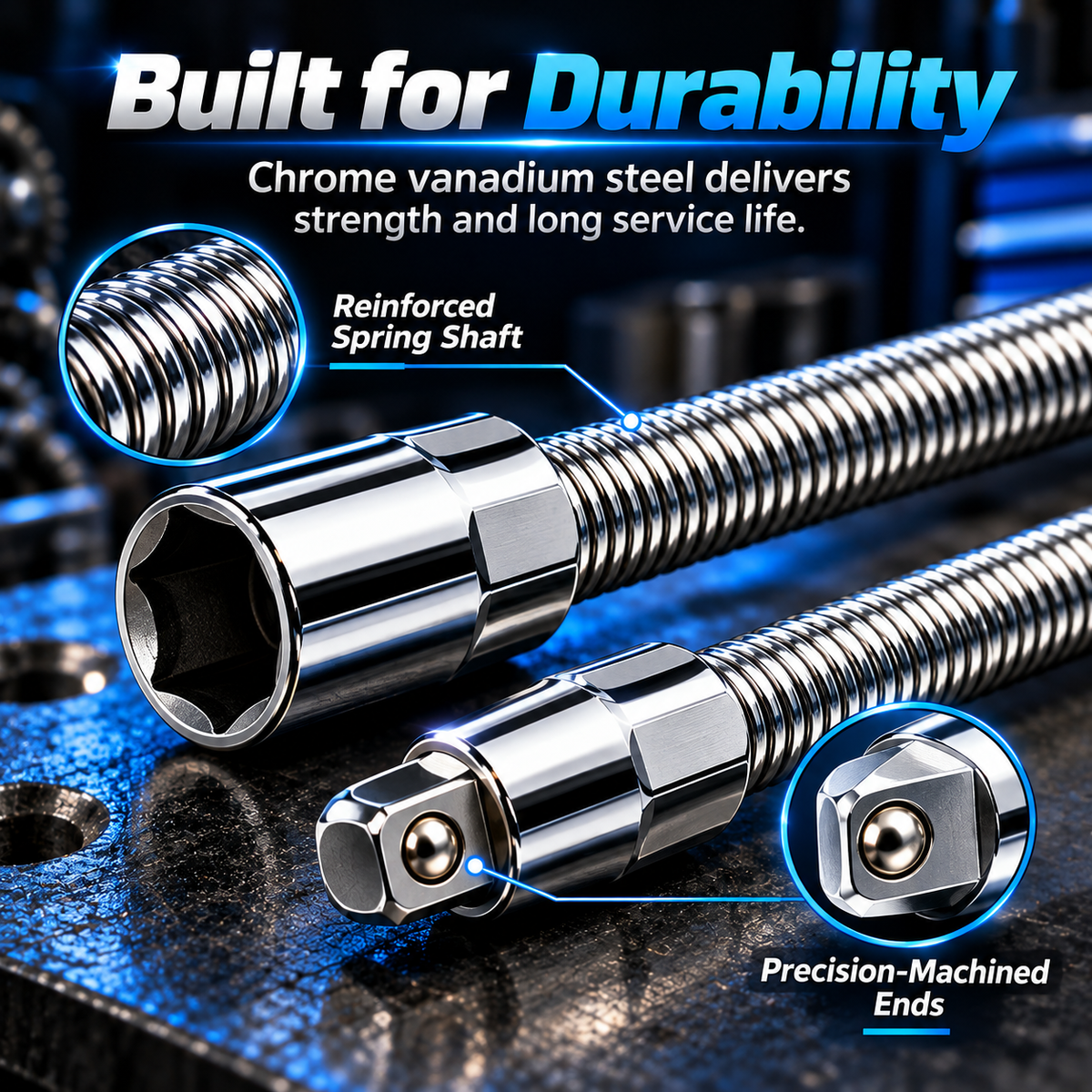 Flexible Socket Extension Set 1/4" 3/8" 1/2" Drive Bendable Spring Shaft Extender