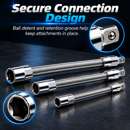Flexible Socket Extension Set 1/4" 3/8" 1/2" Drive Bendable Spring Shaft Extender