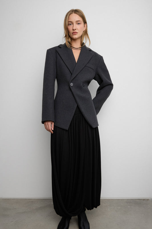 DOUBLE-BREASTED WOOL BLEND WAIST BLAZER COAT