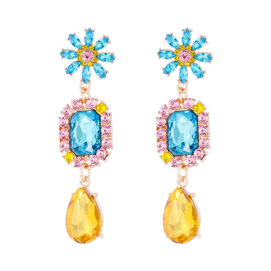 Crystal Flower Water Drop Earrings