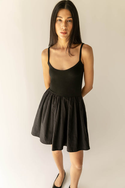 KNIT AND NYLON MINI DRESS