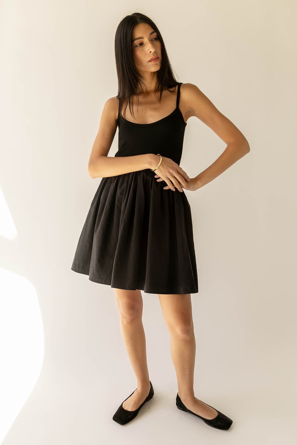 KNIT AND NYLON MINI DRESS