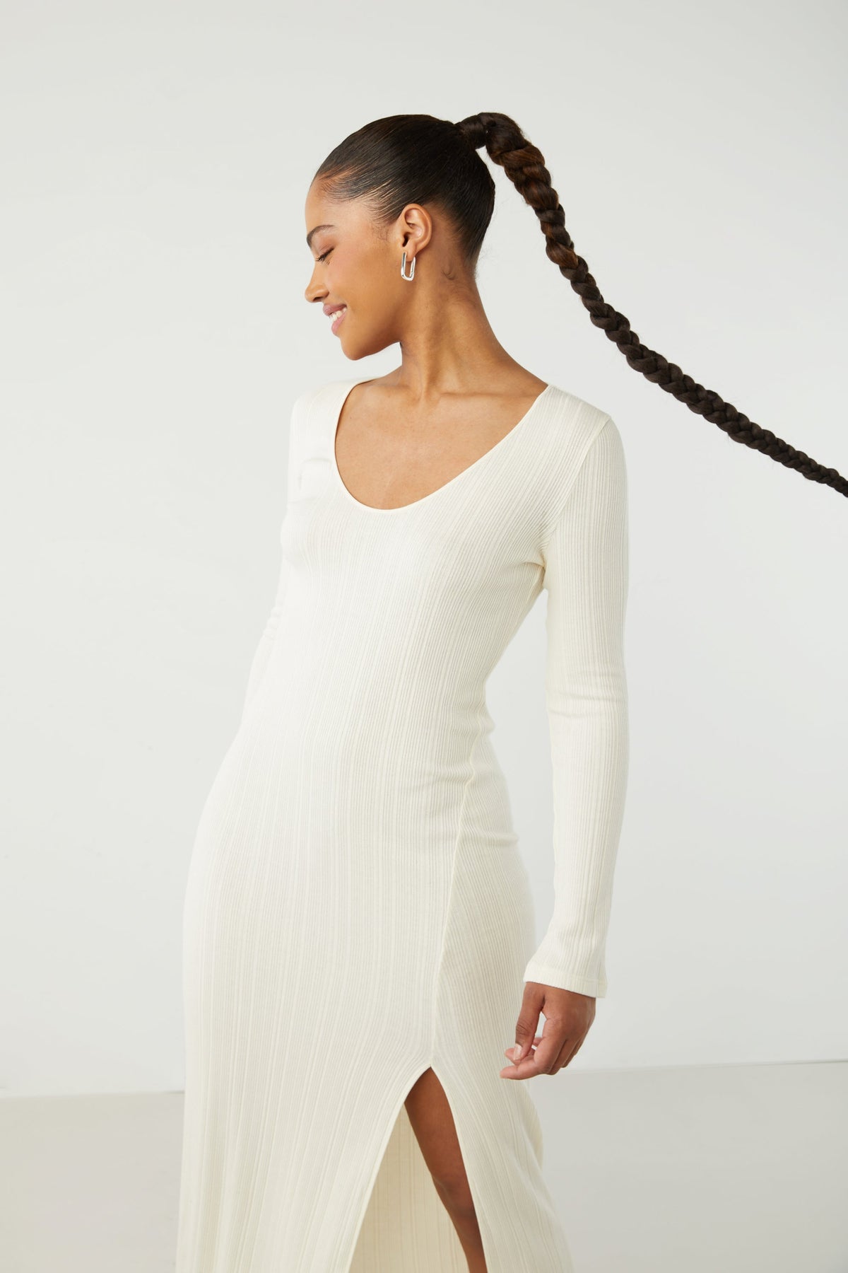HIGH FRONT SLIT MIDI DRESS