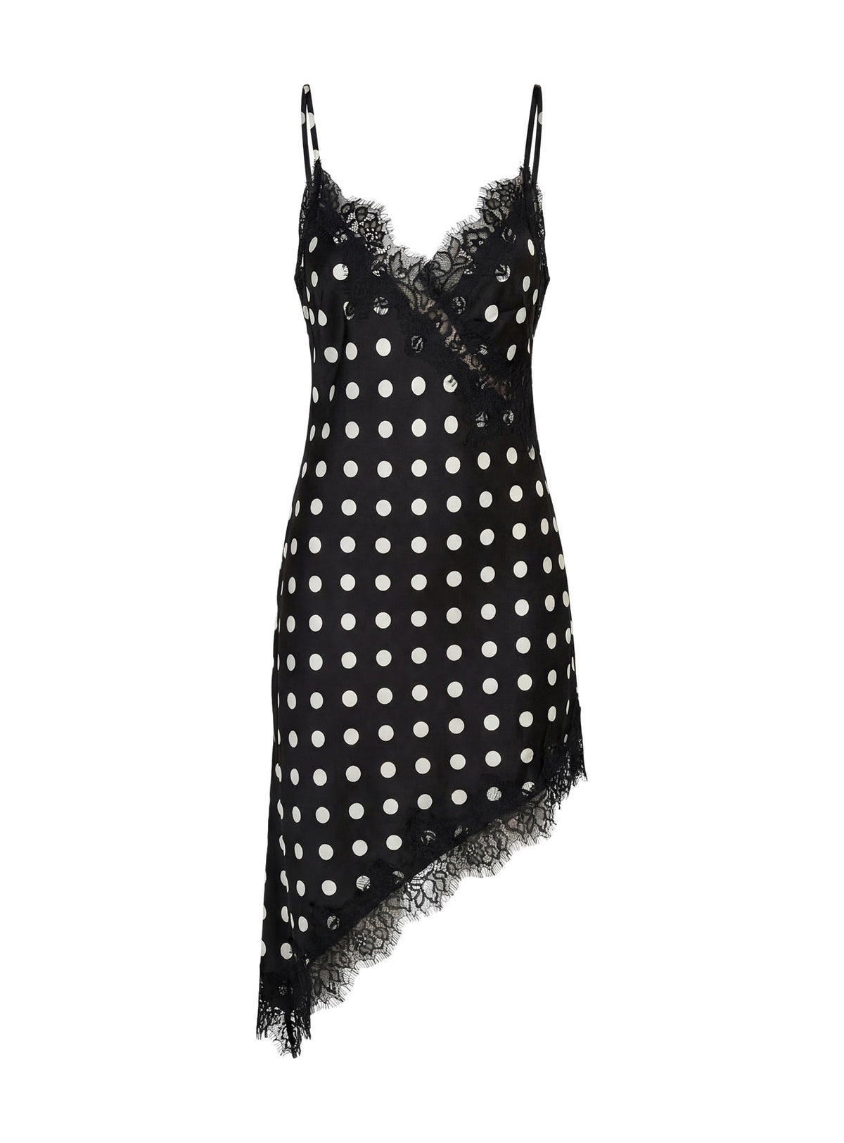 Afterdark Lace Asymmetrical Mini Dress Black Polka Dot