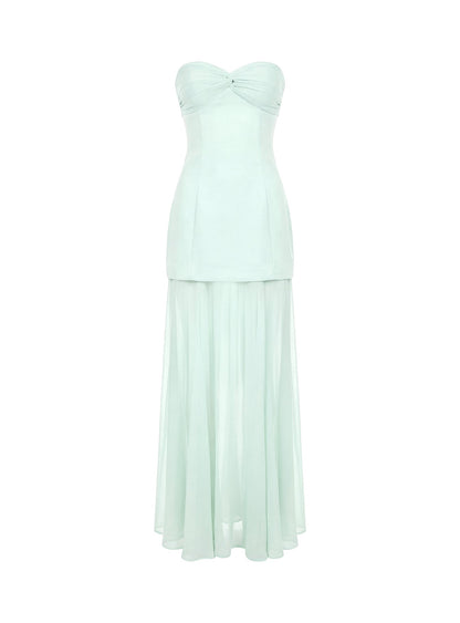 Flashy Sheer Chiffon Strapless Maxi Dress Green