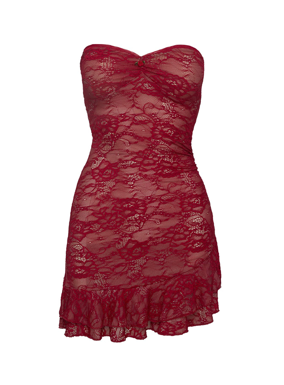 Hailees Lace Strapless Mini Dress Red