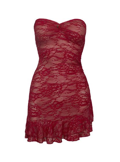 Hailees Lace Strapless Mini Dress Red Tall