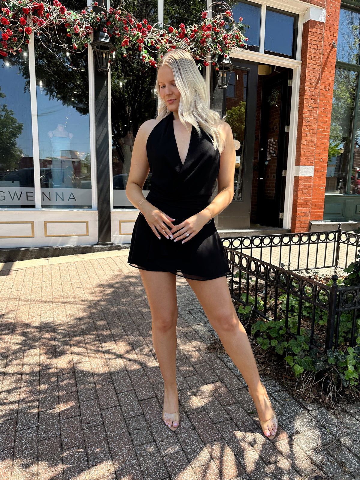 Hannah Black Wrap Halter Mini Dress