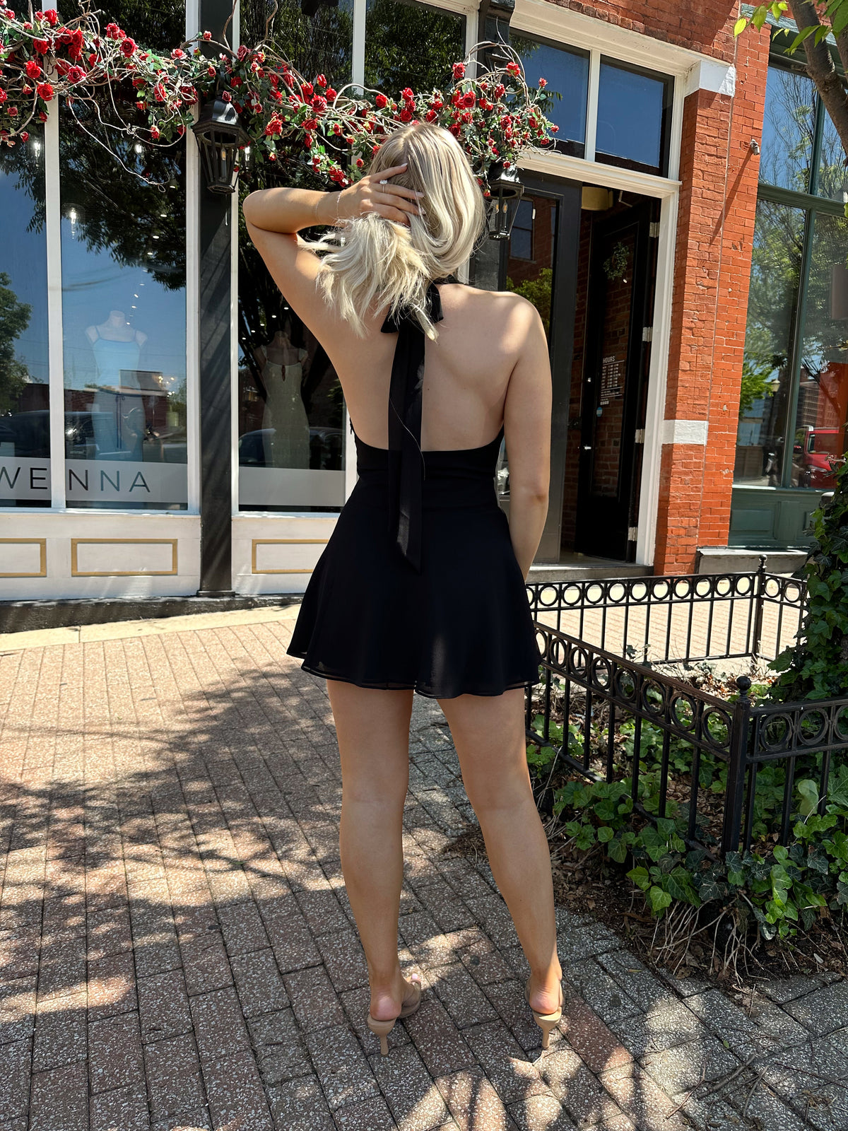 Hannah Black Wrap Halter Mini Dress
