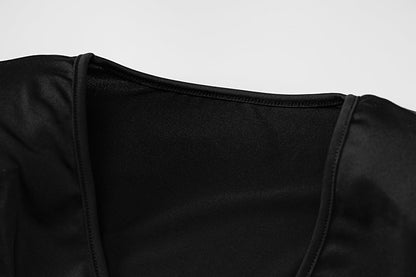 Voguable Long Sleeves V Neck Hollow Out Solid Mini Dress Outfit Y2K Streetwear