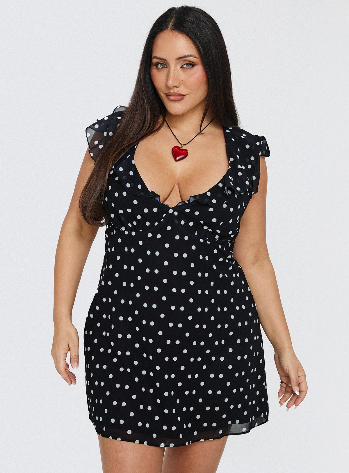 I Guess So Mini Dress Black Polka Dot Curve