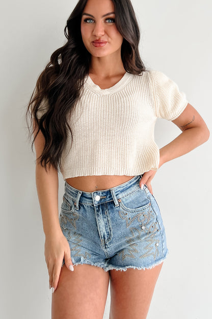 Comfort Meets Couture Puff Sleeve Sweater Top (Cream)