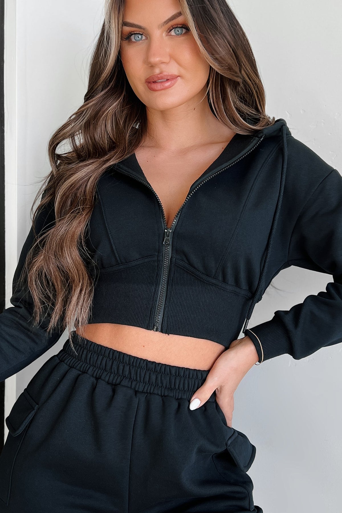 Rawlin Crop Zipper Hoodie (Black)