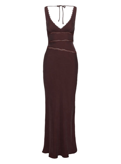 Karlotta Lace Bias Maxi Dress Brown