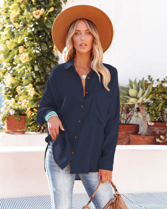 Kennedy Cotton Pocketed Button Down Tunic - Thyme