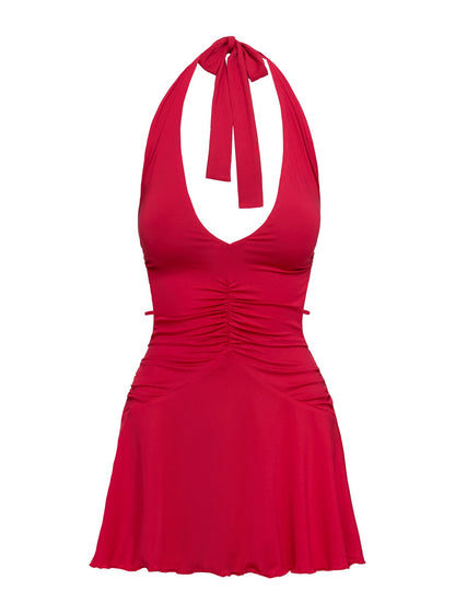 Maeva Halter Mini Dress Red