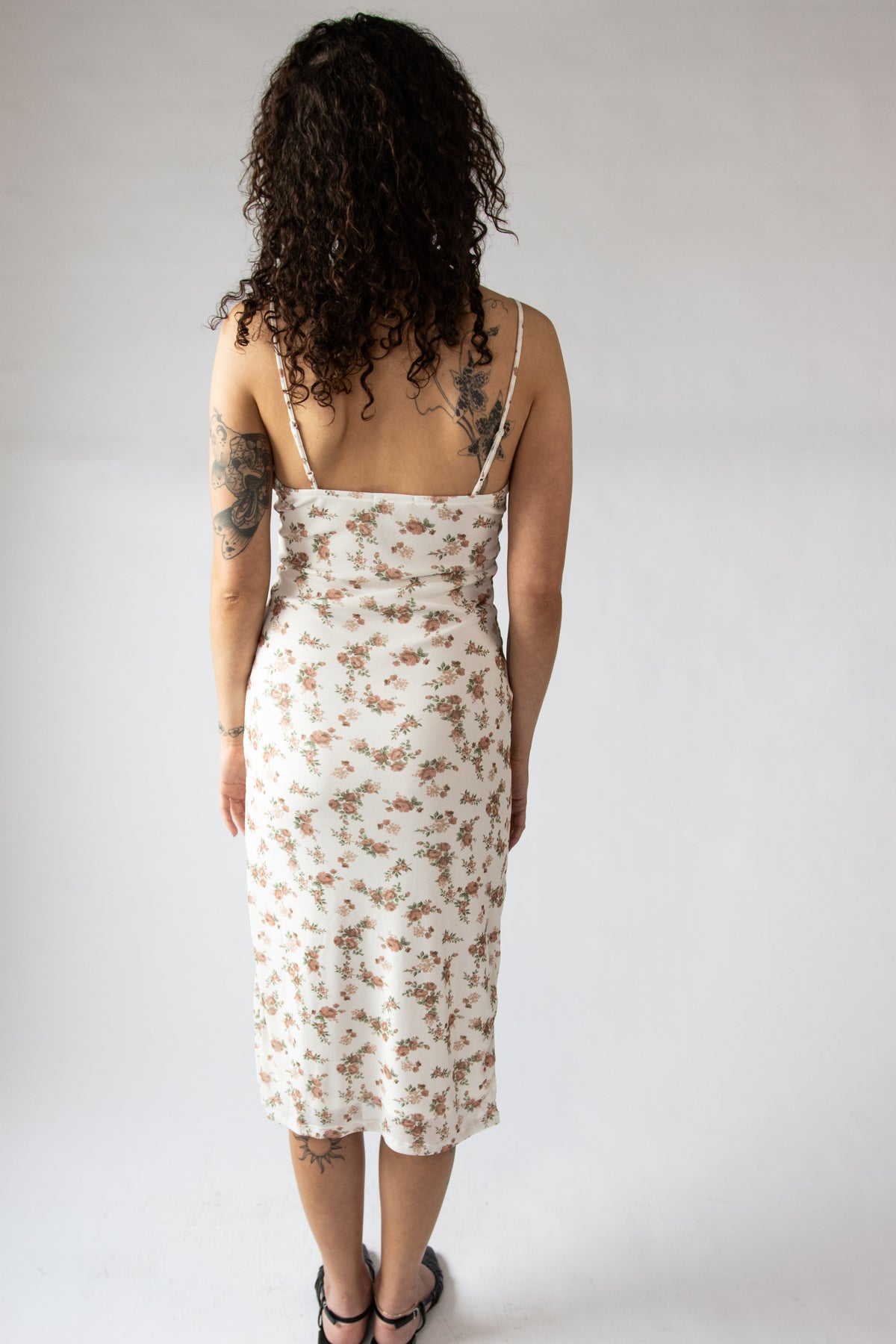 Mixed Floral Print Mesh Midi Dress