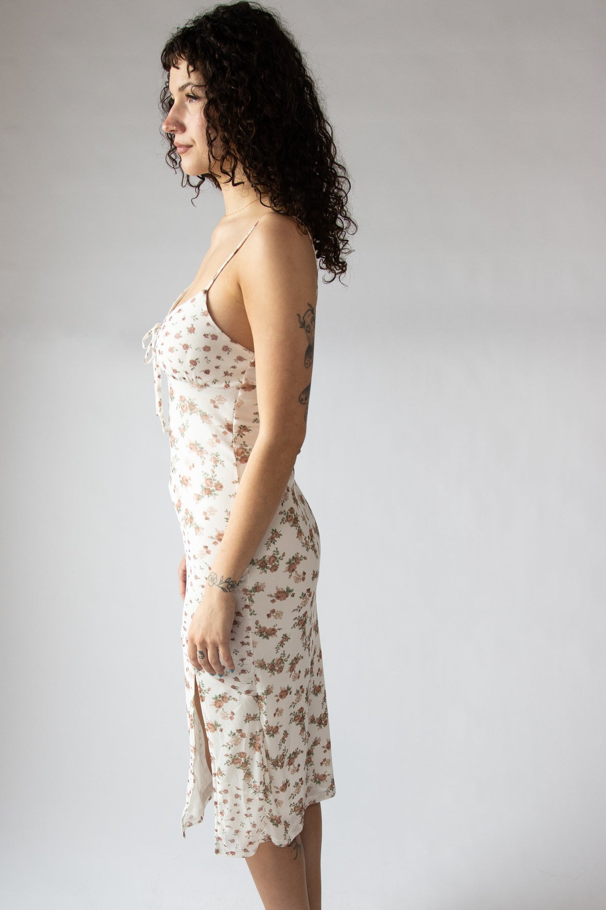 Mixed Floral Print Mesh Midi Dress