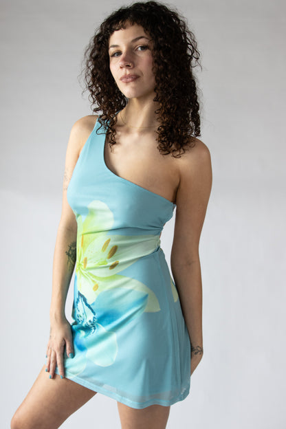 Orchid & Lily Mesh Lace Up Back Mini Dress