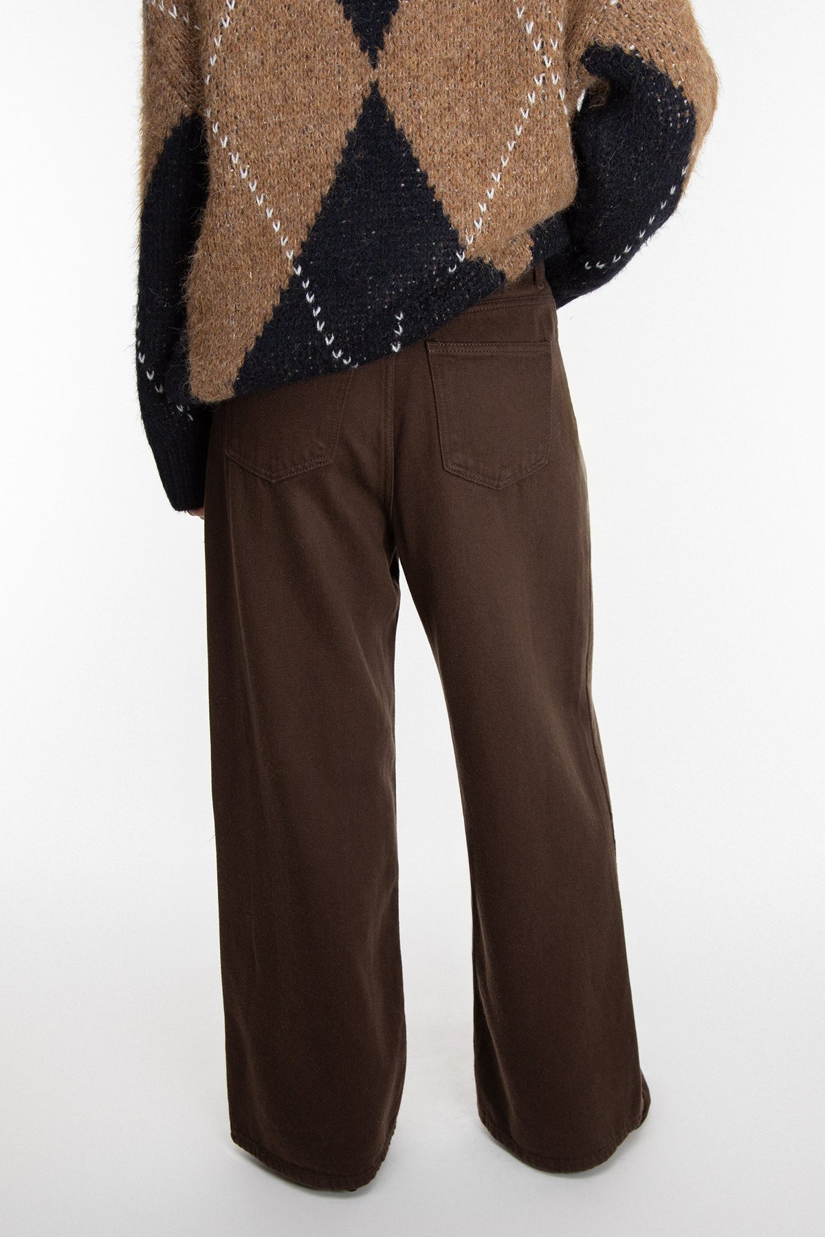BROWN TWILL WIDE LEG PANT