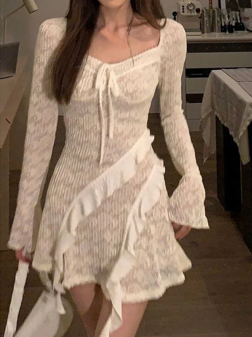 Voguable  French Elegant Y2k Mini Dress Woman Short Party Pure Color Casual Dress Office Lady One Piece Dress Korean Fashion