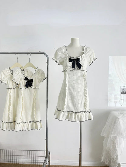 Voguable Woman Short Sleeve Y2k Mini Dress Party Slim Sweet Bow Dress Casual Outwear One Piece Dress Korean Chic