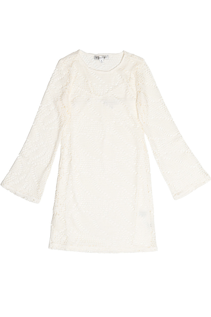 Bell Sleeve Crochet Dress With Slip