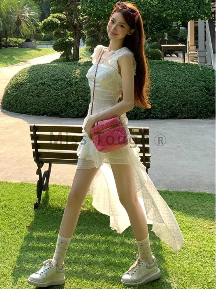 Voguable Y2k Vintage Mini Dress Irregular Korean Casual One Piece Dress FeTierred Elegant Chic Clothes New