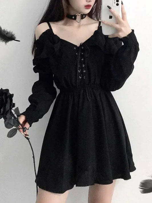 Harajuku Gothic Dress Y2K Off Shoulder Black Bandage Mini Dress Elegant Party Night Vestidos New