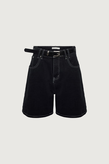 DENIM SHORTS WITH LEATHER BELT