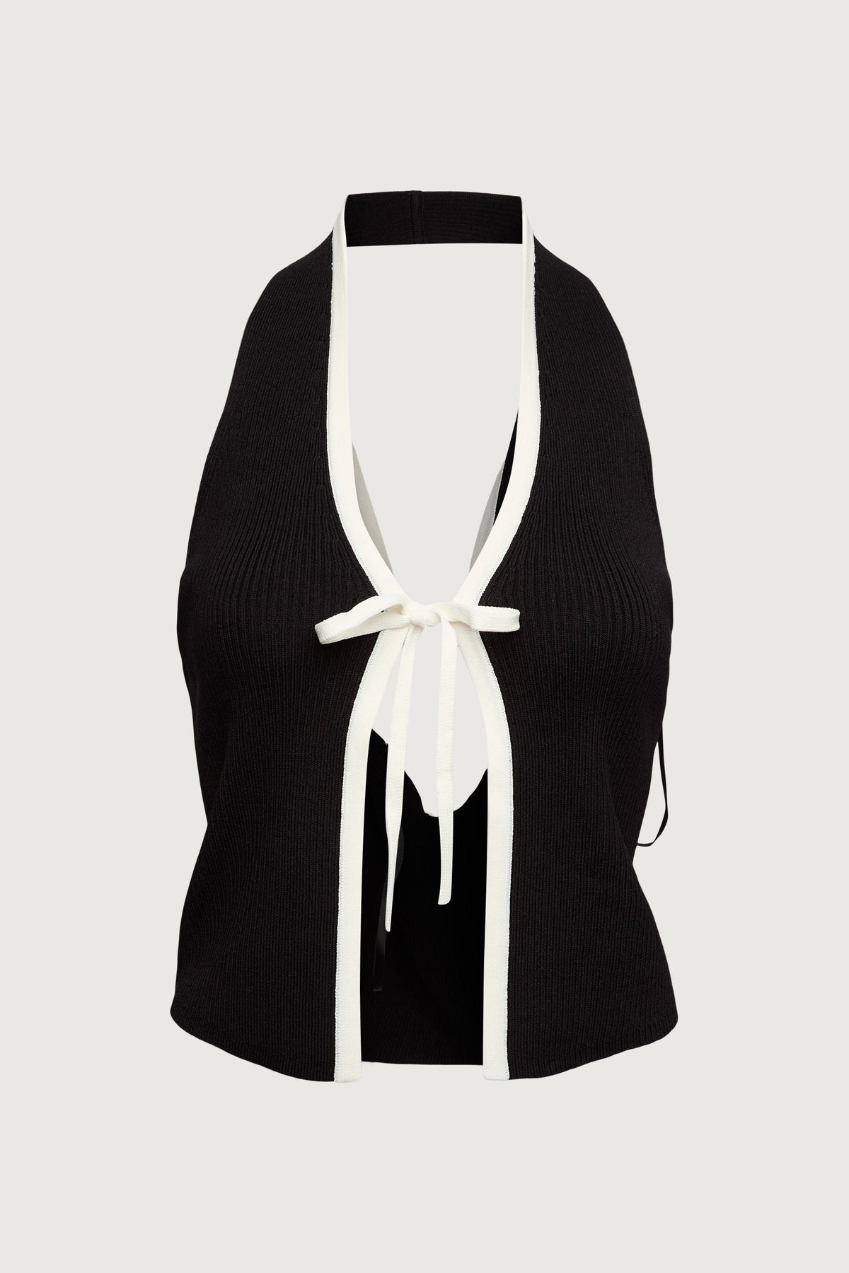 KNIT HALTER TOP WITH CONTRAST BOW