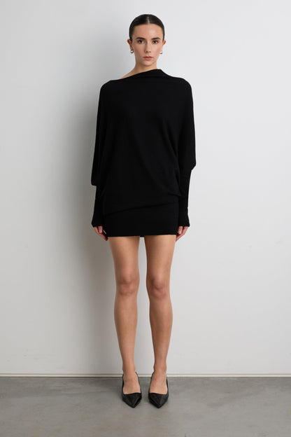 ASYMMETRICAL SWEATER WITH CUFFED SLEEVE
