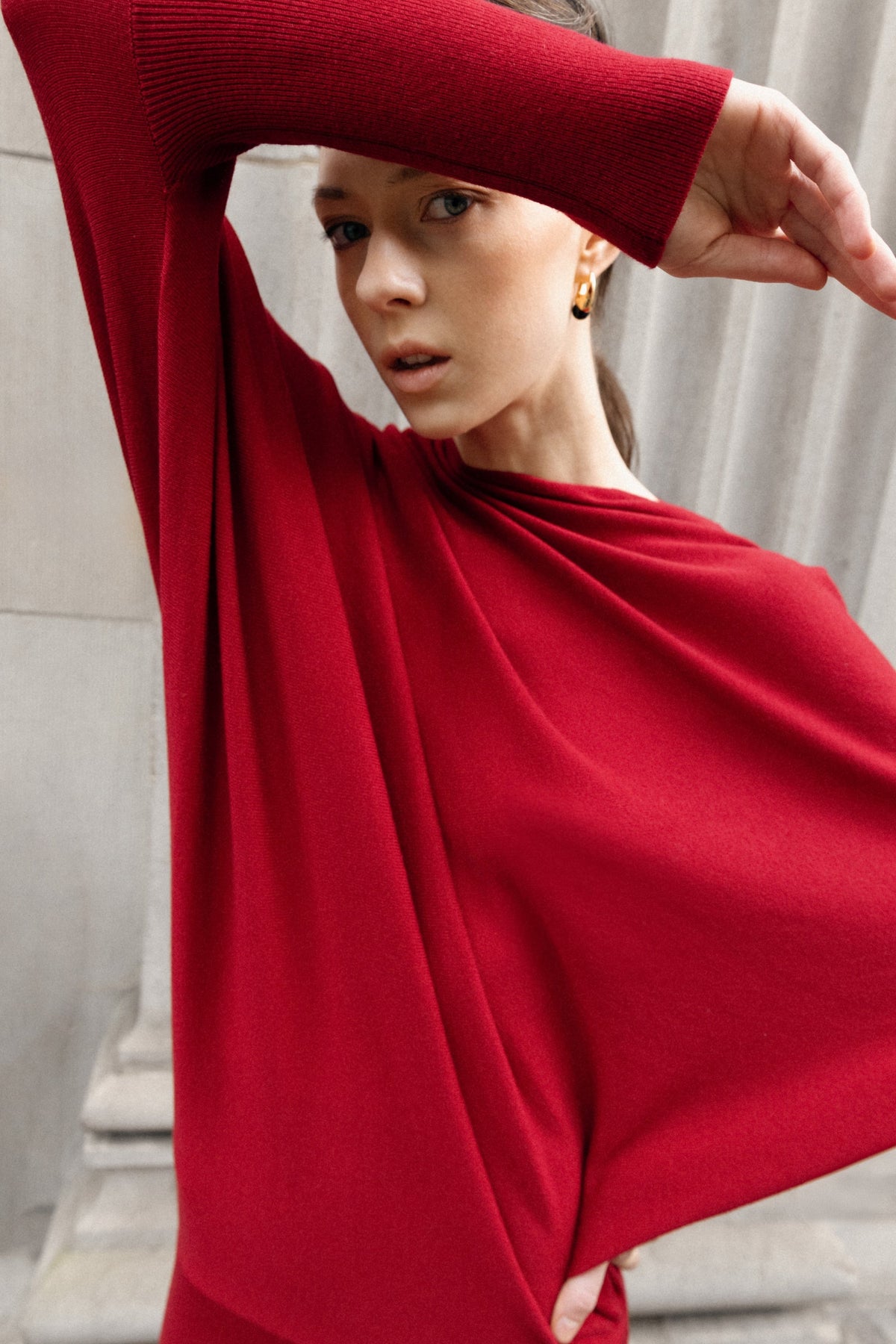 ASYMMETRICAL SWEATER WITH CUFFED SLEEVE