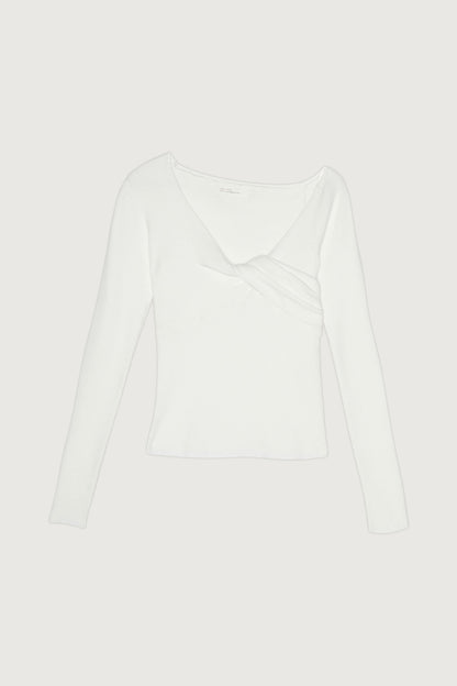 OFF SHOULDER FRONT TWIST SWEATER