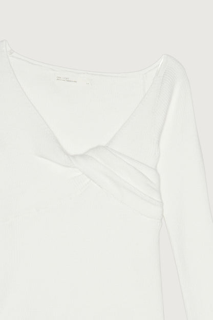 OFF SHOULDER FRONT TWIST SWEATER