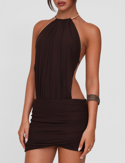 EVANNA MINI DRESS - BROWN : CHOCOLATE