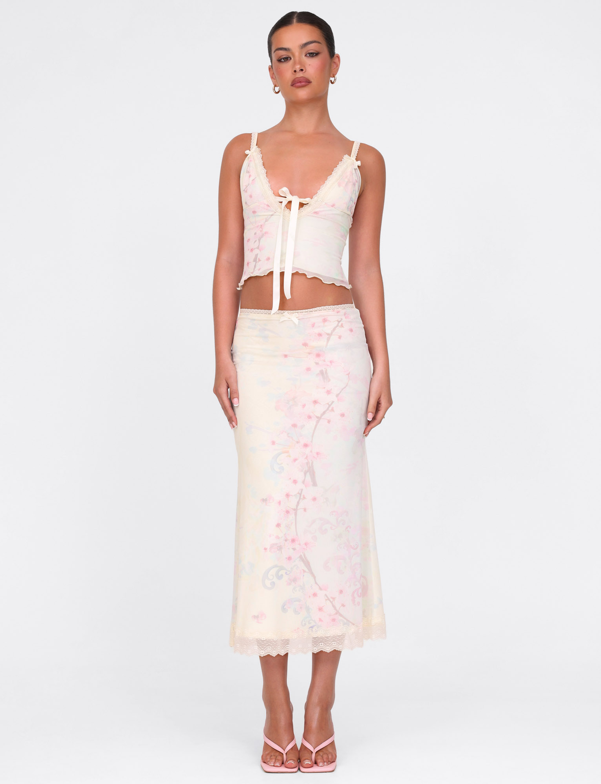LONIE MIDI SKIRT - NEUTRAL : FLORAL : WASHED CHERRY BLOSSOM
