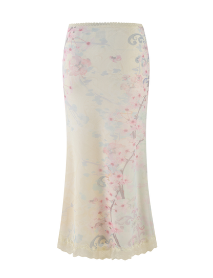 LONIE MIDI SKIRT - NEUTRAL : FLORAL : WASHED CHERRY BLOSSOM