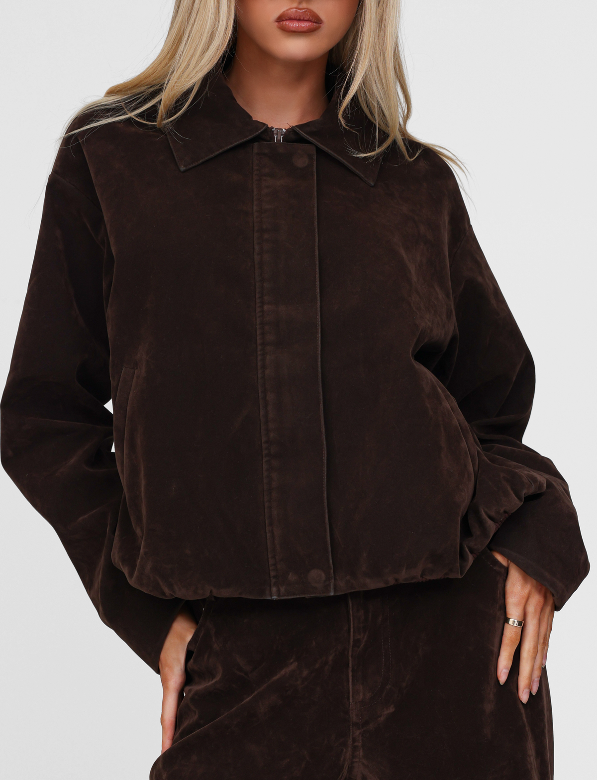 CAMELLIA BOMBER JACKET - CHOCOLATE SUEDE