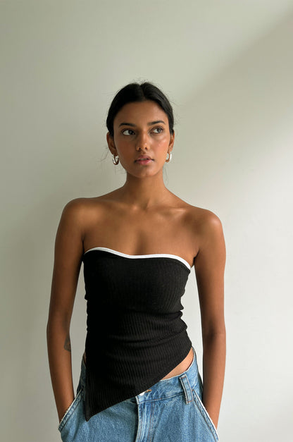 CONTRAST TRIM ASYMMETRICAL TUBE TOP