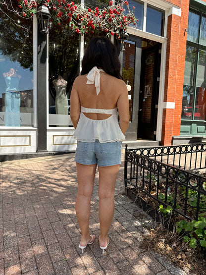 Ava Cream Chiffon Halter Top