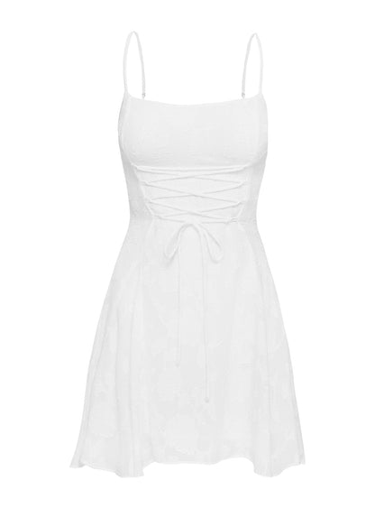 Wispie Lace Up Mini Dress White