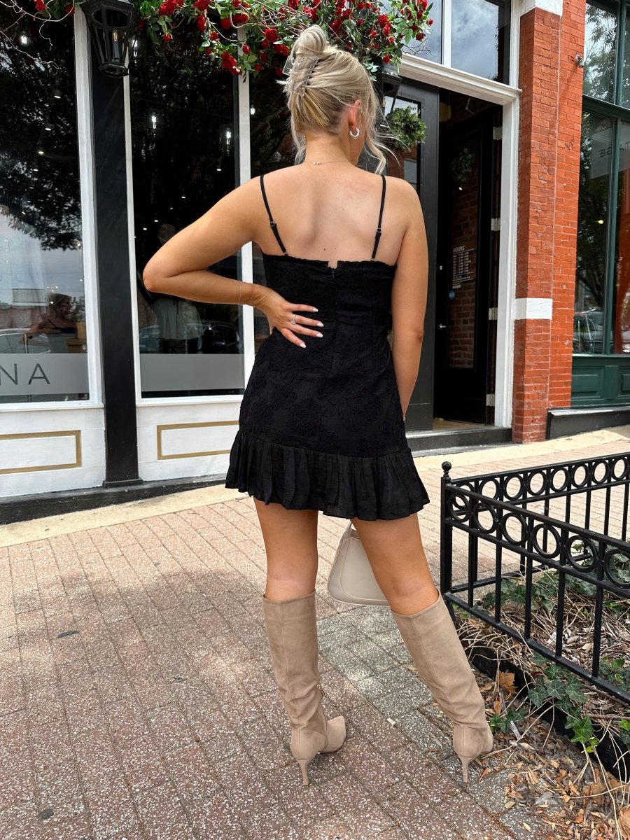 Alisa Black Floral Square Neck Mini Dress