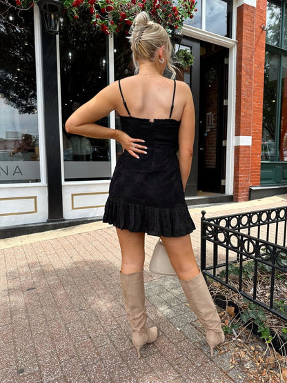 Alisa Black Floral Square Neck Mini Dress