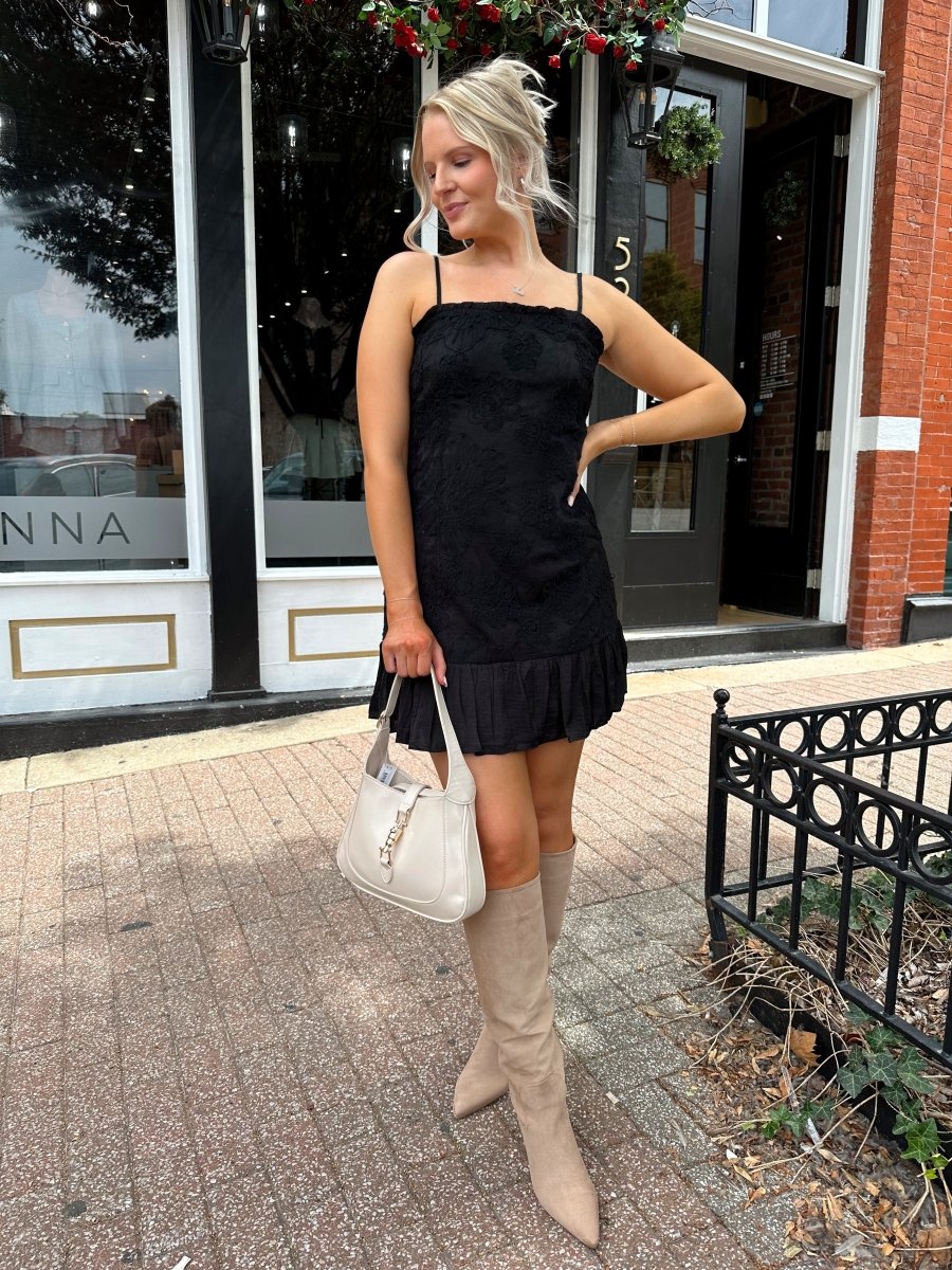 Alisa Black Floral Square Neck Mini Dress