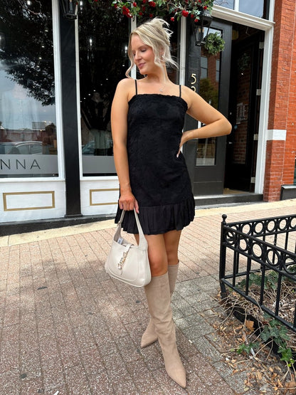 Alisa Black Floral Square Neck Mini Dress