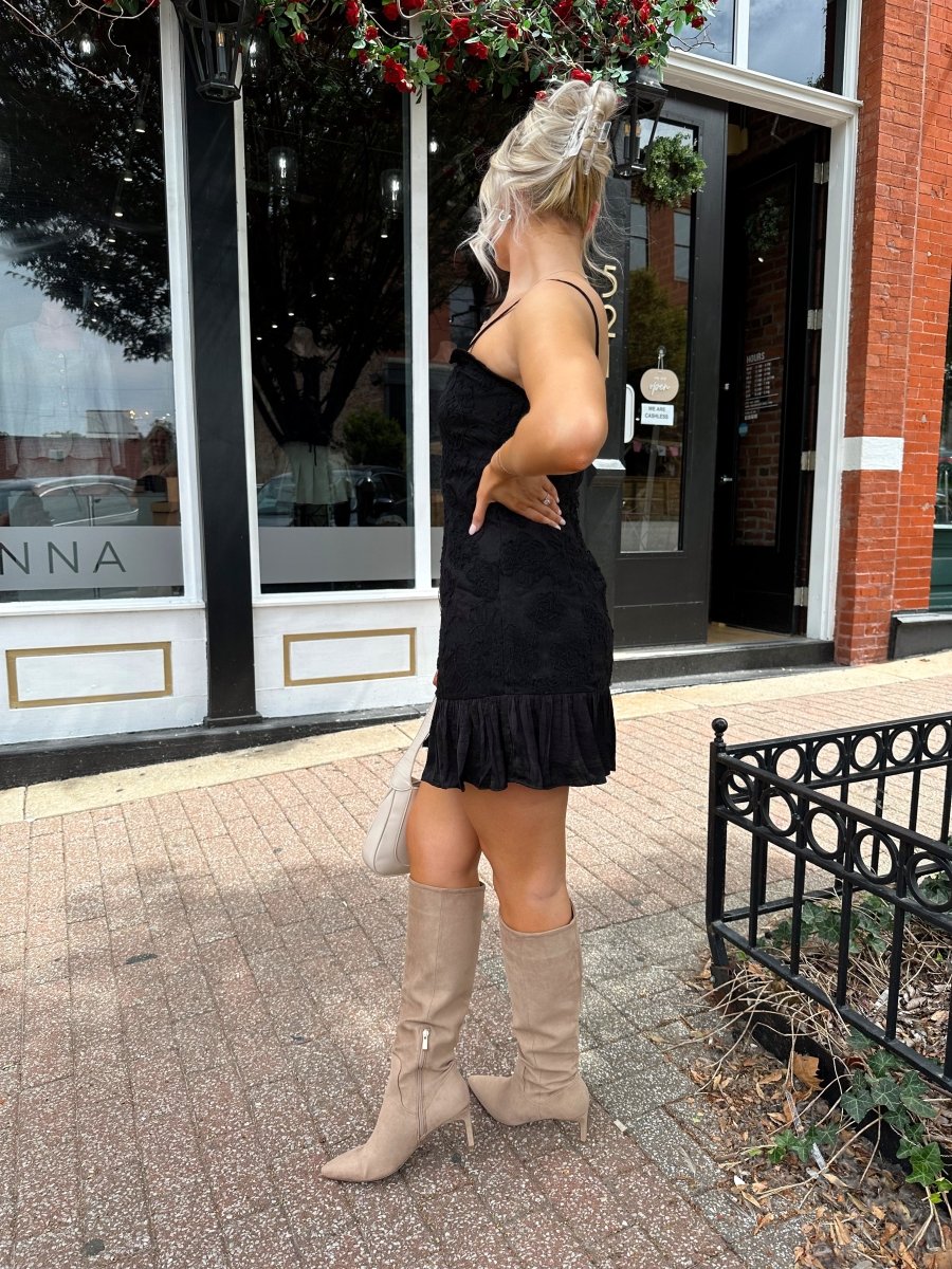 Alisa Black Floral Square Neck Mini Dress