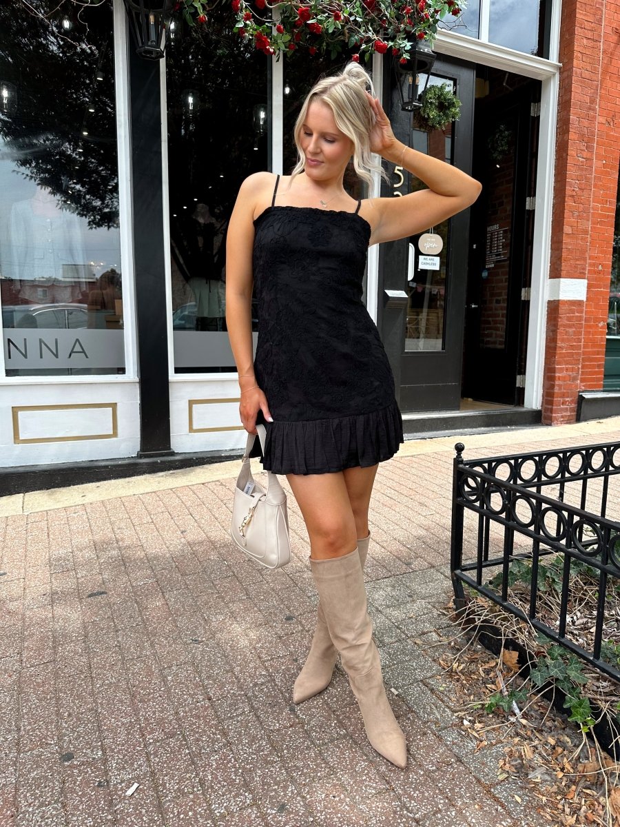 Alisa Black Floral Square Neck Mini Dress