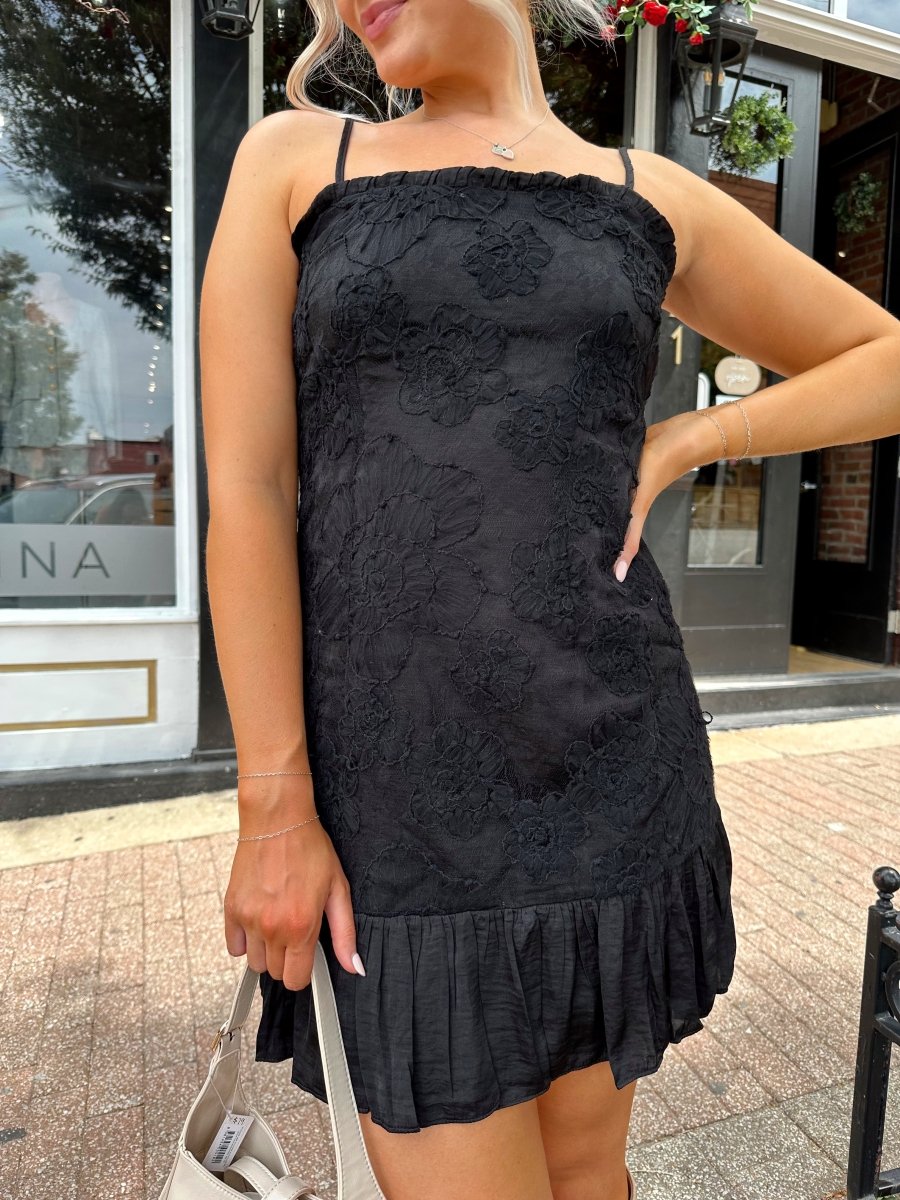 Alisa Black Floral Square Neck Mini Dress