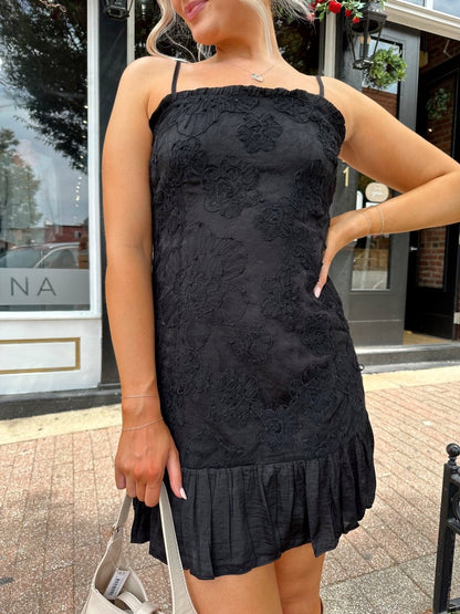 Alisa Black Floral Square Neck Mini Dress